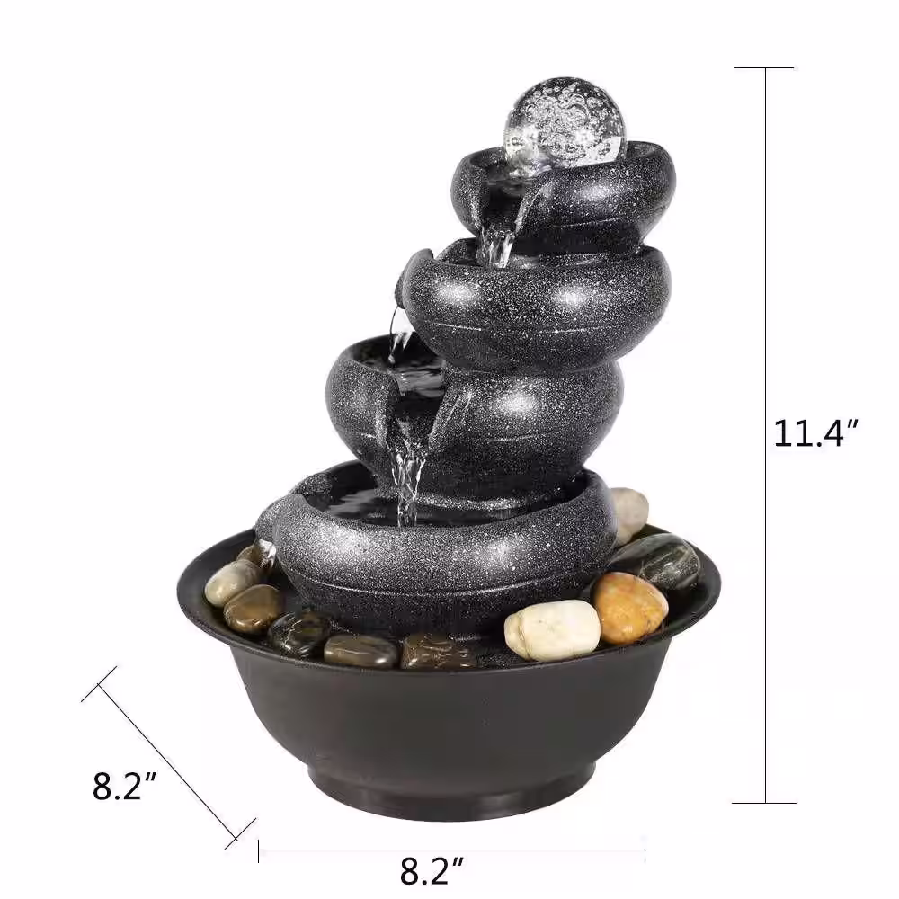 None 5-Tier Indoor Fountain Zen Meditation Waterfall with Ball LED Light for Home Office