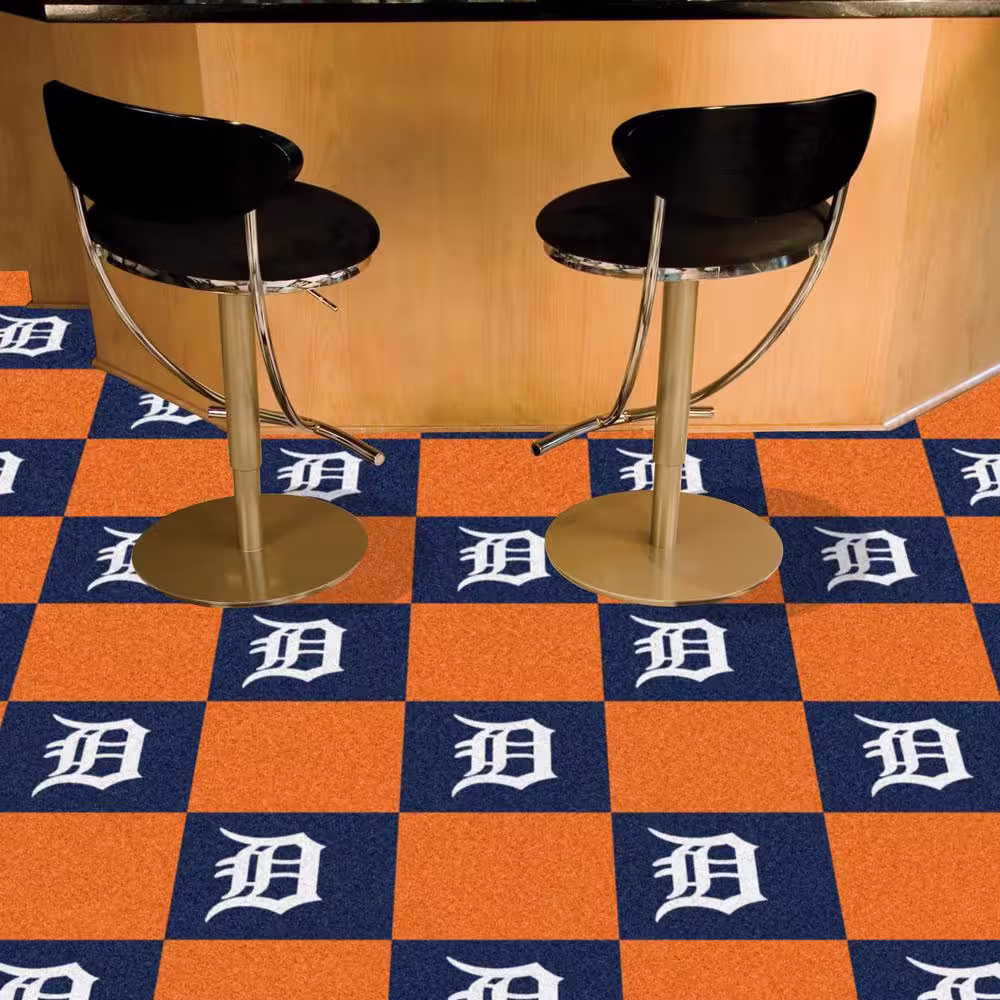 FANMATS Detroit Tigers Blue Residential 18 in. x 18 in. Peel and Stick Carpet Tile (20 Tiles/Case) 45 sq. ft.