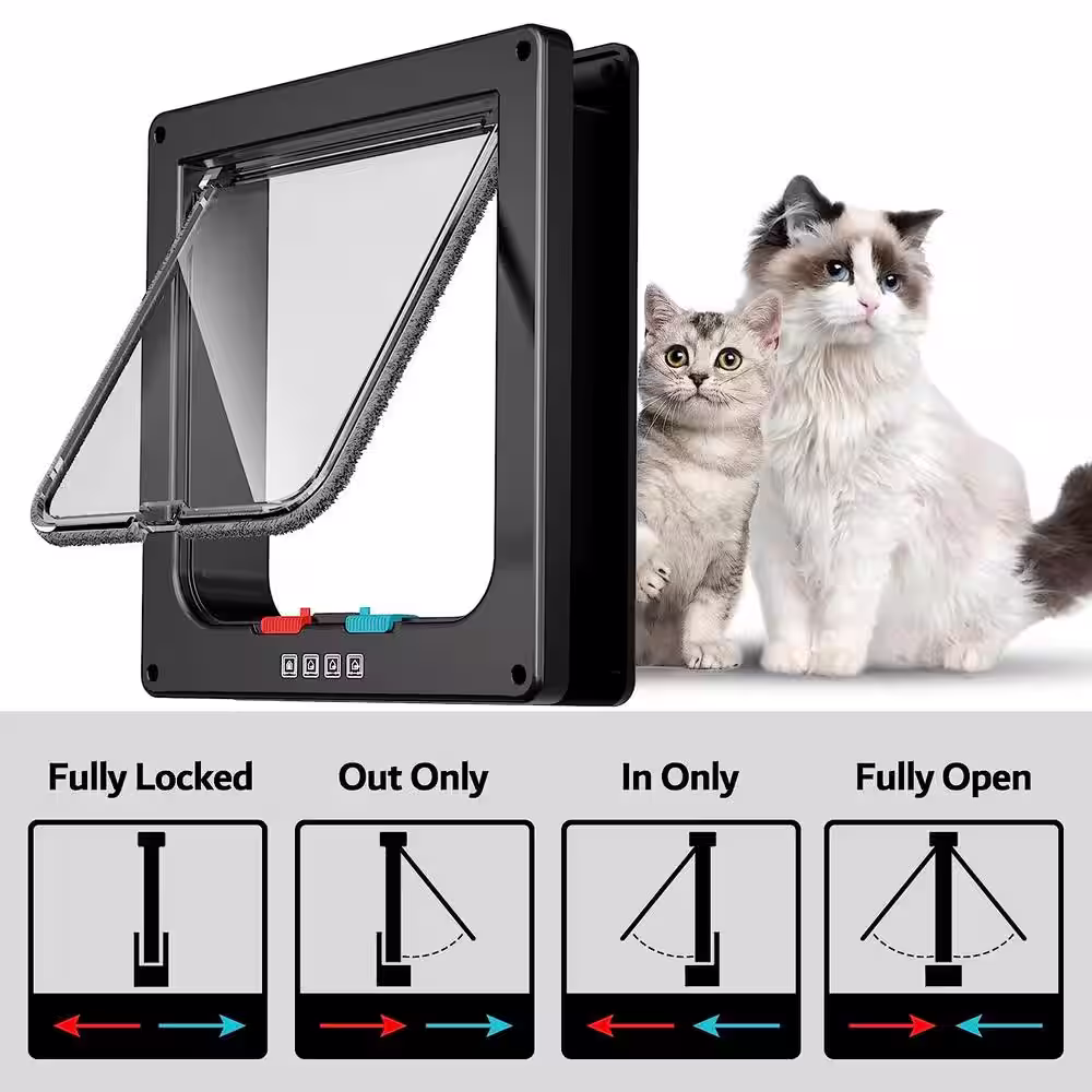 None 6.1 in. W x 6.3 in. H Cat Door Interior Pet Door for Cat Exterior Door 4 Modes Locking, Black