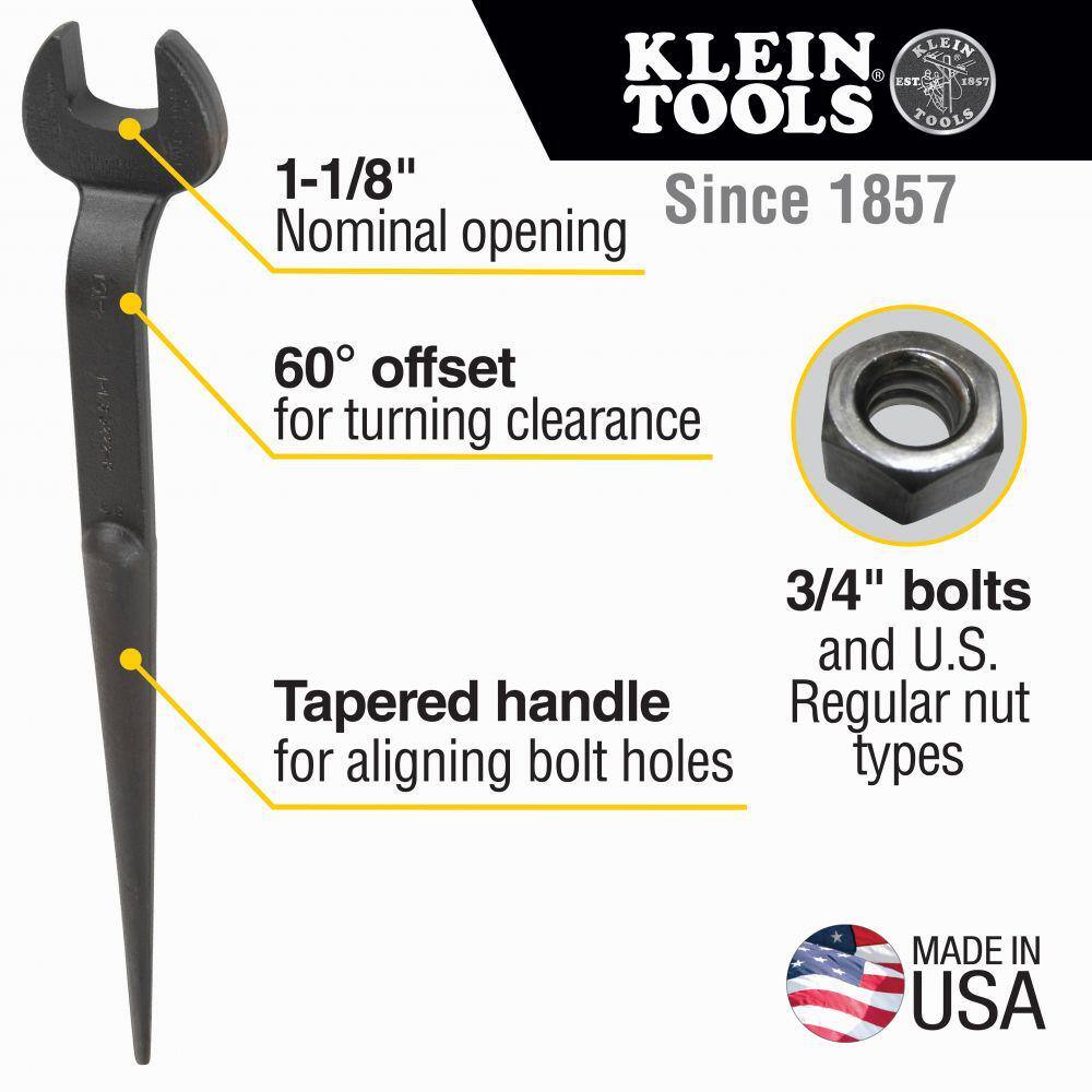 Klein Tools 3/4 in. Erection Wrench for U.S. Regular Nut with 1-1/8 in. Nominal Opening
