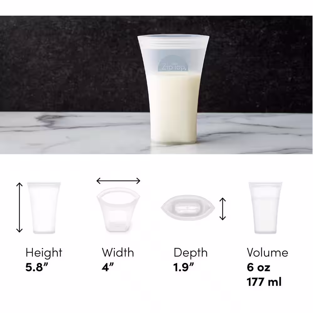 None 6 oz. Reusable Silicone Breast Milk Zippered Storage Container Frost (2-Pack)