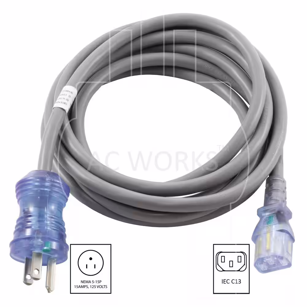 AC WORKS 10 ft.Â 15Â AmpÂ 14/3Â Medical/HospitalÂ GradeÂ PowerÂ CordÂ toÂ IECÂ C13Â End