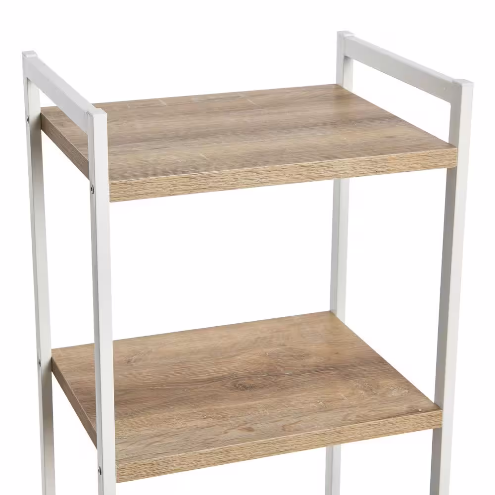 HOUSEHOLD ESSENTIALS Jamestown Coastal Oak 5 Shelf Particle Board Tall and Narrow Freestanding Tower Shelving Unit