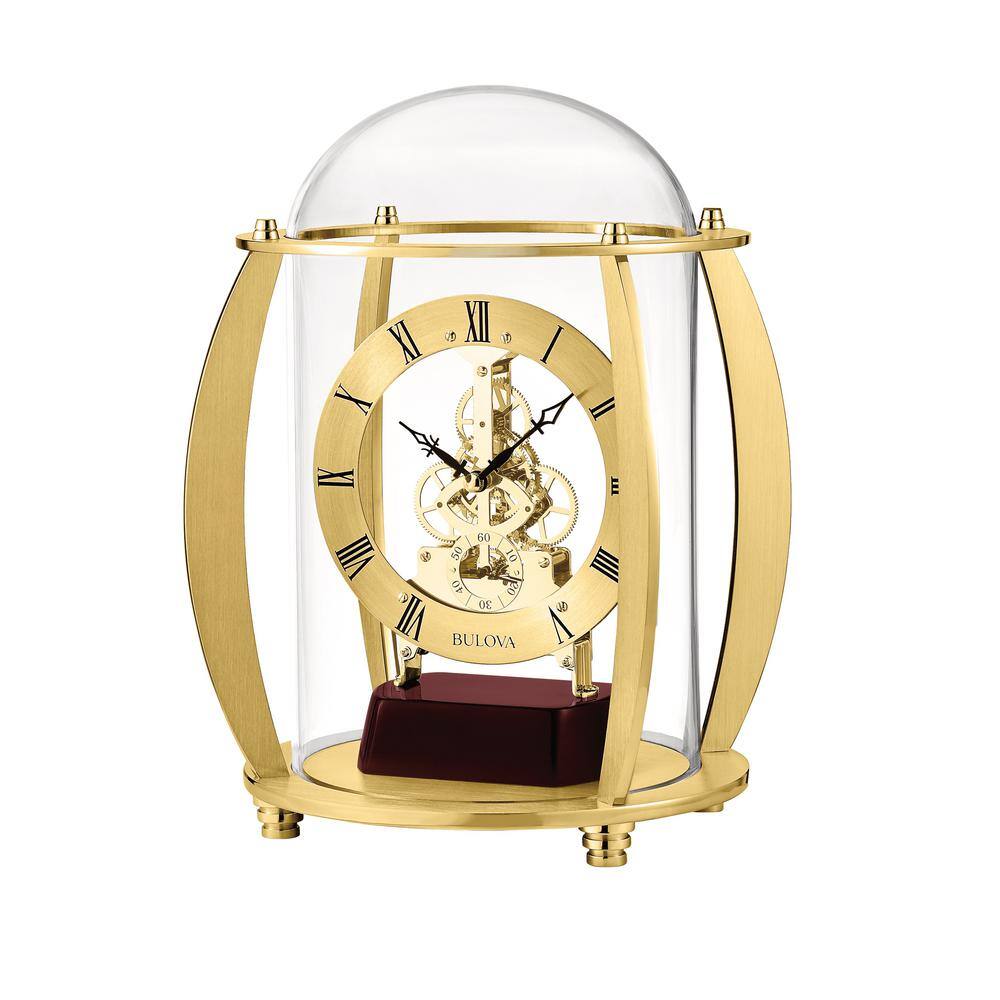 Bulova 10.5 in. H x 9.25 in. W Polished Brass Glass Dome Table Clock
