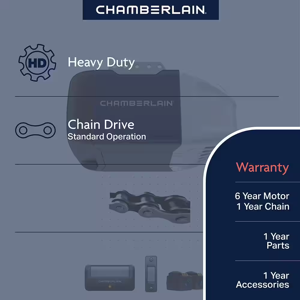 Chamberlain D2101 1/2 HP Heavy-Duty Chain Drive Garage Door Opener