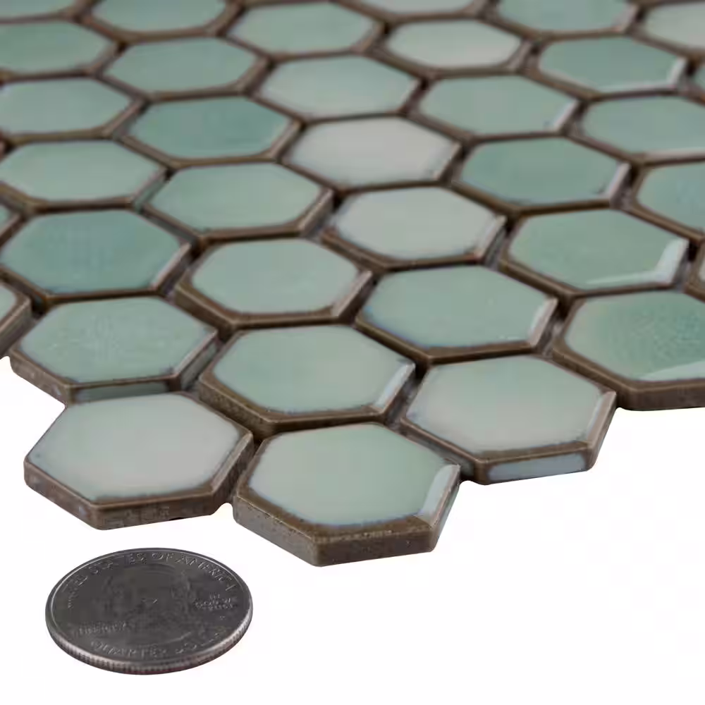 Merola Tile Hudson 1 in. Hex Mint Green 11-7/8 in. x 13-1/4 in. Porcelain Mosaic Tile (11.2 sq. ft./Case)