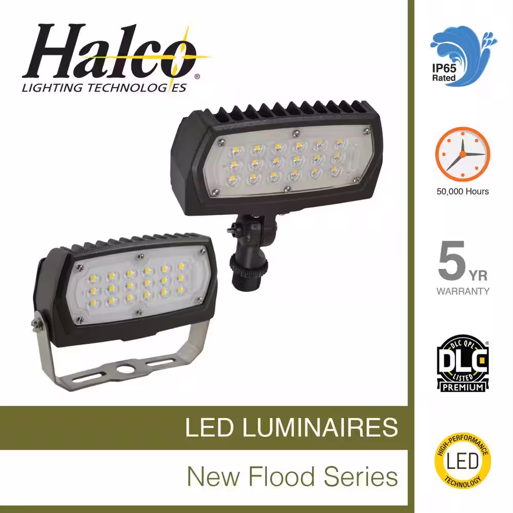 HALCO LIGHTING TECHNOLOGIES 28-Wattt Line Voltage Bronze Outdoor Integrated LED Landscape Flood Light 120-277-Volt Yoke Mount Cool White 4000K 99666