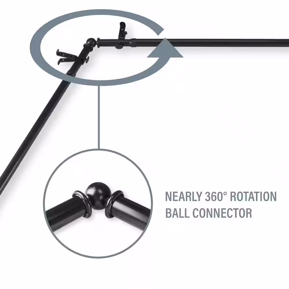 Rod Desyne Twist 4-Sided 13/16 in. Dia Bay Window Single Curtain Rod in Black