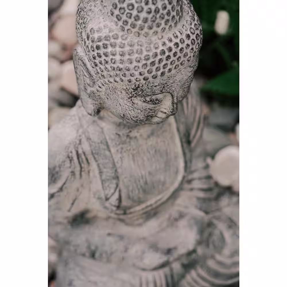 XBRAND 23.6 in. Tall Grey Indoor Outdoor Polyresin Meditating Sitting Buddha Zen Statue