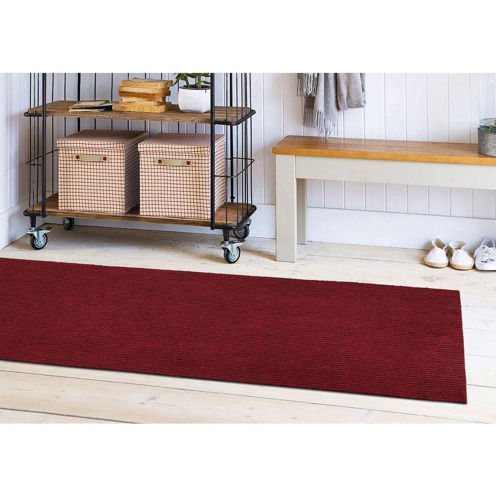 Sweet Home Stores Ribbed Waterproof Non-Slip Rubber Back Solid Runner Rug 2 ft. W x 5 ft. L Red Polyester Garage Flooring