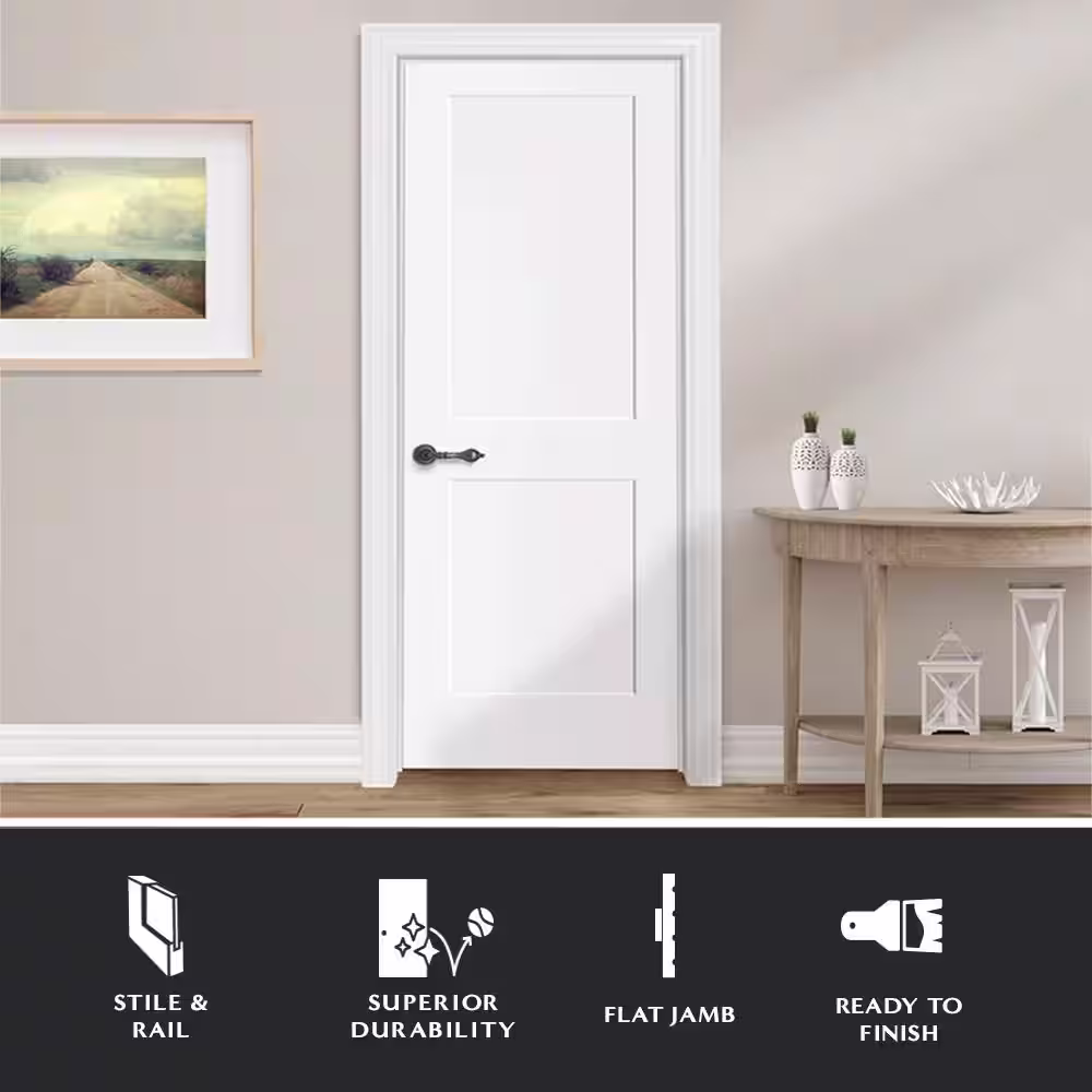 Steves & Sons 30 in. x 80 in. 2-Panel Square Primed Shaker Solid Core Wood Single Prehung Interior Door Right Hand with Bronze Hinges