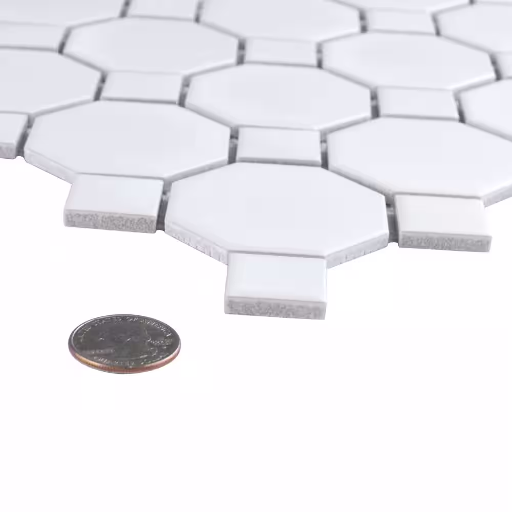 Merola Tile Metro Octagon Matte White with White Dot 11-1/2 in. x 11-1/2 in. Porcelain Mosaic Tile (9.4 sq. ft./Case)