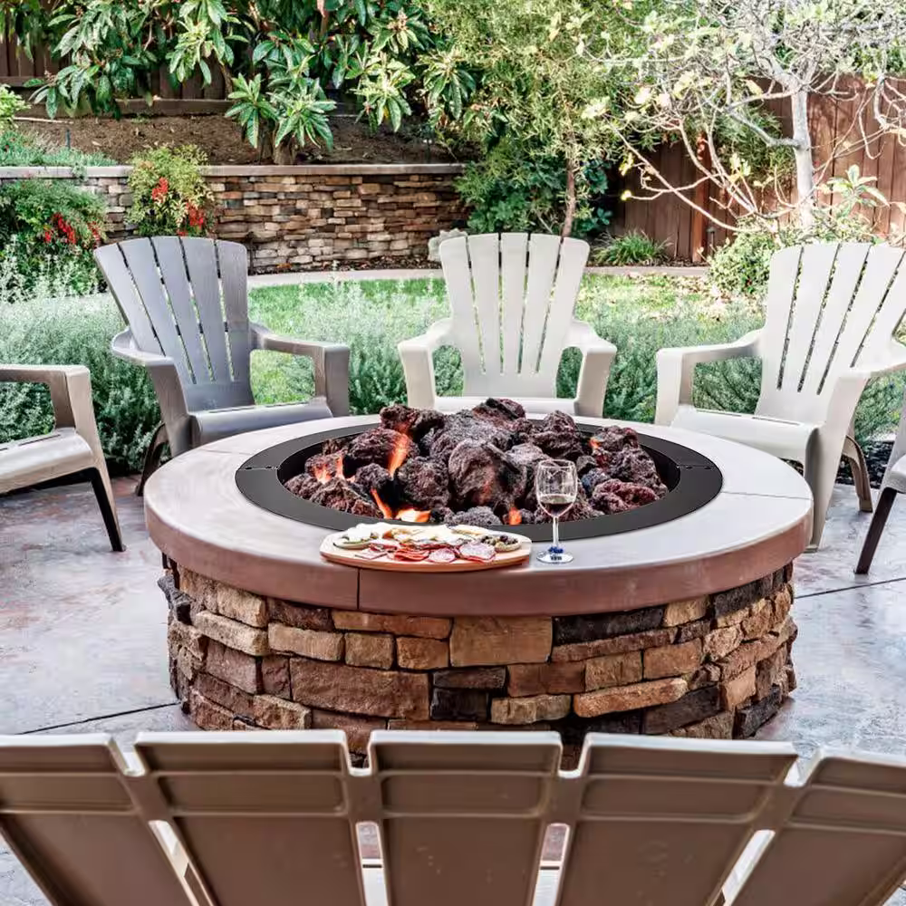 ANGELES HOME 36 in. W x 10 in. H Round Steel Wood and Coal Fuel Fire Pit Ring Liner Fire Pit Kit