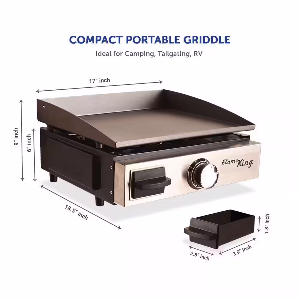 Flame King Flat Top Portable Propane Cast Iron Grill Griddle Tabletop for Outdoor Camping, Tailgating, Outdoor Cooking, Black