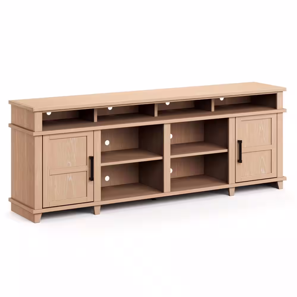 None Bridgevine Home 86 in. No Assembly Required Fruitwood Finish Solid Wood TV Stand, Fits TVs up to 95 in.