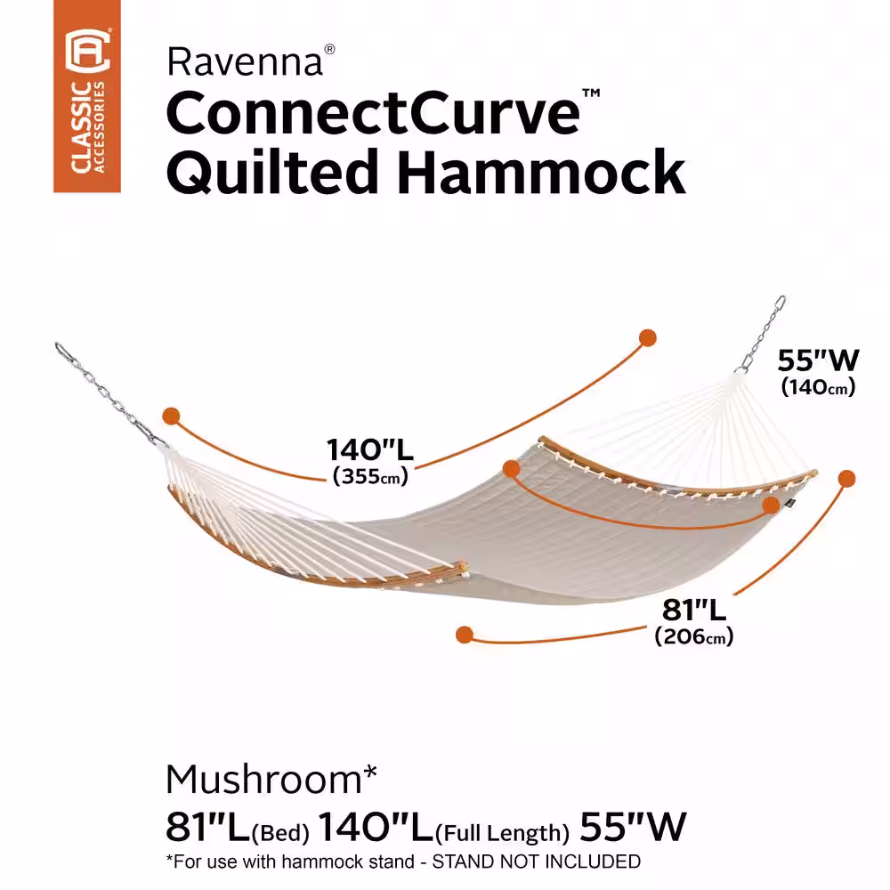 Classic Accessories Ravenna ConnectCurve 81 In. L x 55 In. W Quilted Double Hammock Bed in Mushroom