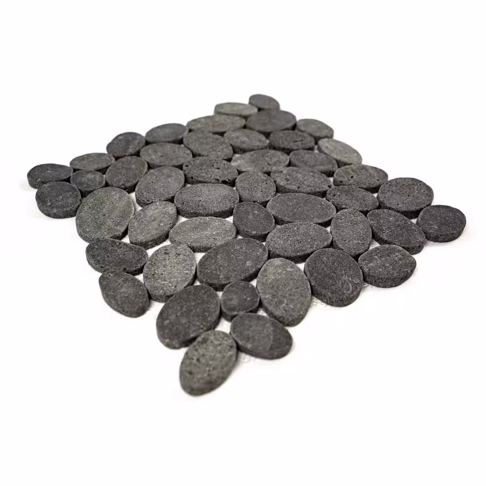 TILE CONNECTION Pebble Marble Tile Black 11-1/4 in x 11-1/4 in x 9.5mm Mesh-Mounted Mosaic Tile (9.61 sq. ft. / case)