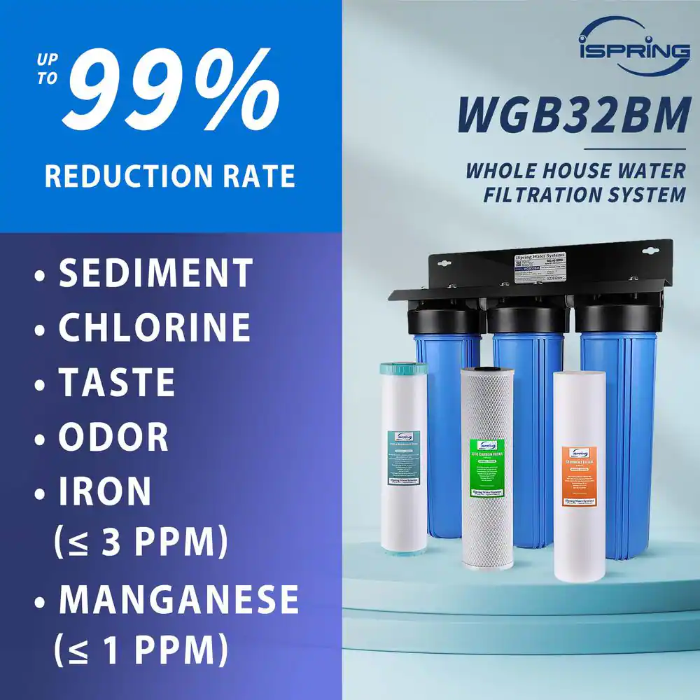 ISPRING 3-Stage Whole House Water Filtration System with Sediment, Carbon and Iron, Manganese Reducing Whole House Water Filters