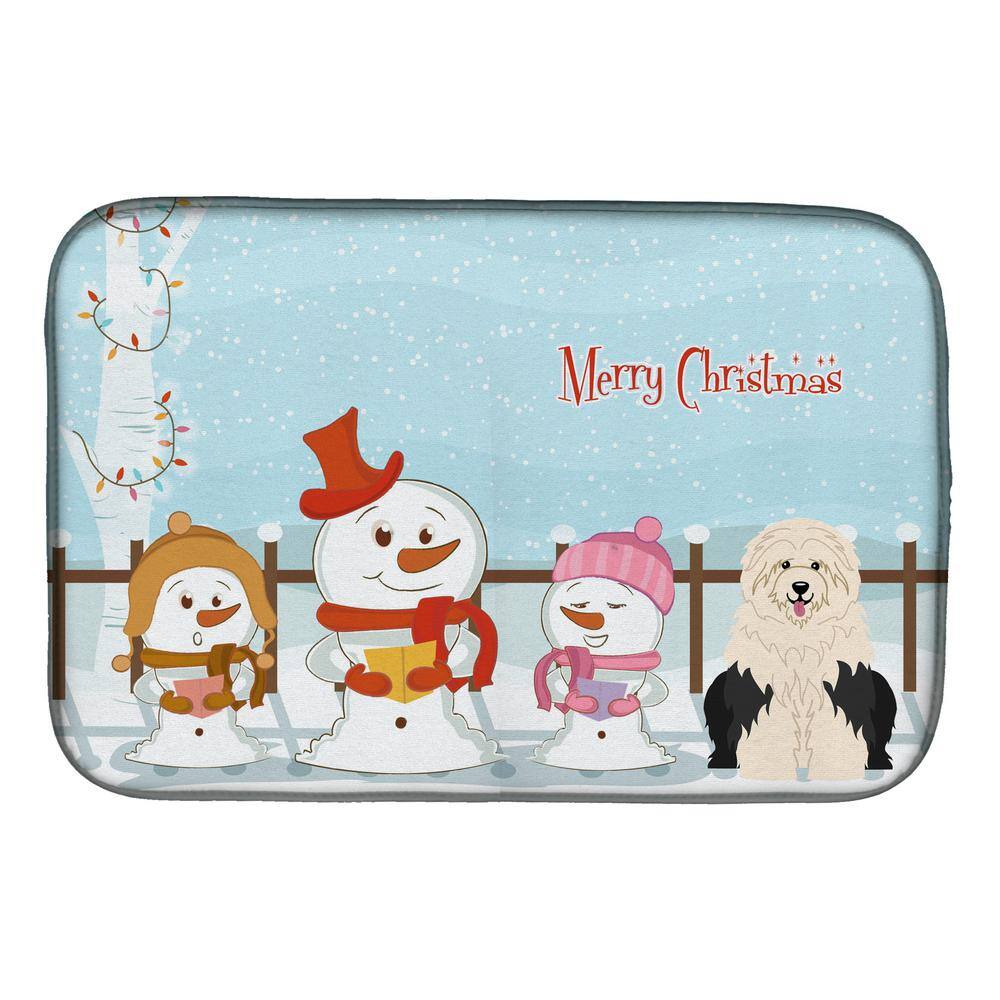 Caroline's Treasures 14 in. x 21 in. Multicolor Merry Christmas Carolers Old English Sheepdog Dish Drying Mat