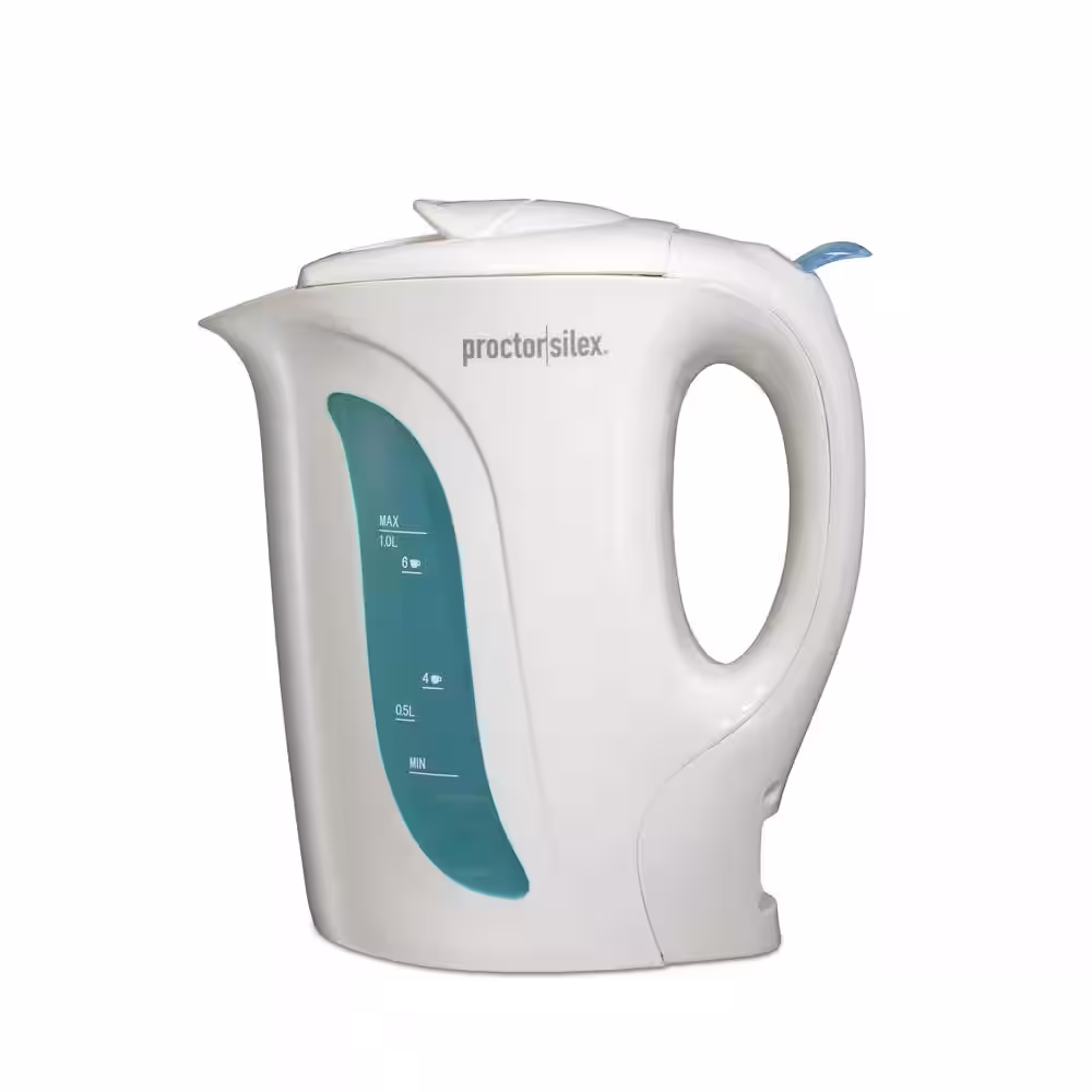 Proctor Silex 4-Cup White Corded Electric Kettle with Auto Shutoff