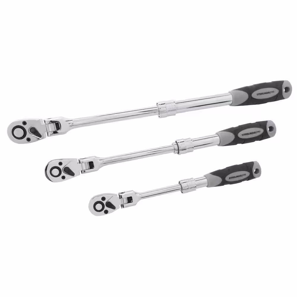 None 1/4 in., 3/8 in., and 1/2 in. Drive 72-Tooth Extendable Flex-Head Ratchet Set (3-Piece)