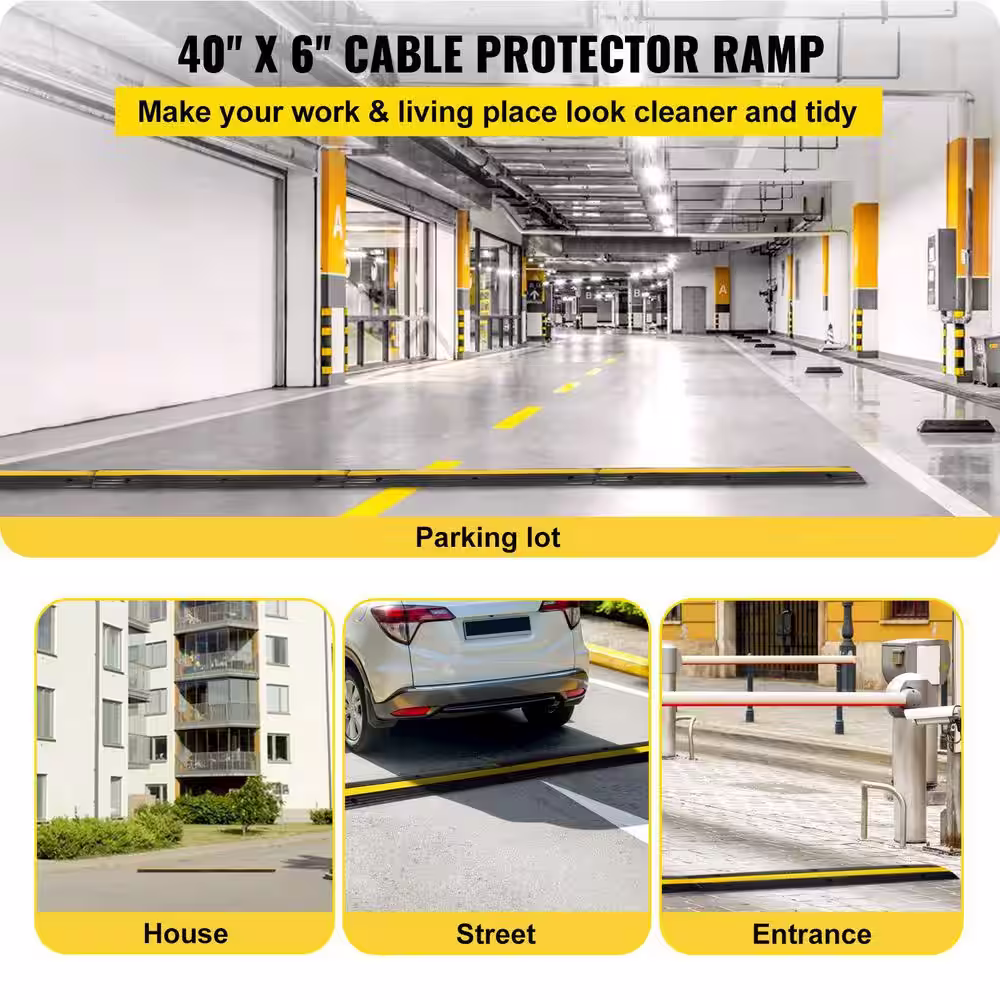 VEVOR 1-Channel Rubber Cable Protector Ramps 22046 lbs. Loading Cable Cable Wire Cord Cover Speed Bump (4-Pieces)