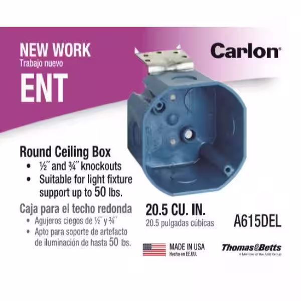 Carlon 1-Gang 4 in. 20.5 cu. in. PVC New Work Octagon Electrical Ceiling Box with L-Bracket