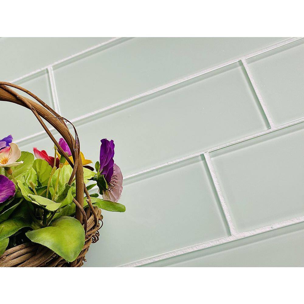ABOLOS Modern Design Glossy Arctic Blue Subway 3 in. x 12 in. Glass Wall Tile (10 sq. ft./Case)