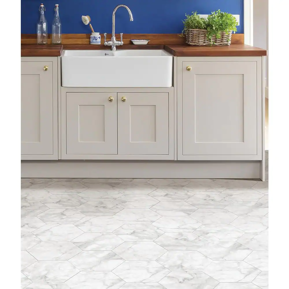 FloorPops Milena 10.4 in. W x 9 in. L Grey Peel & Stick Vinyl Tile Flooring (9 sq. ft./case)