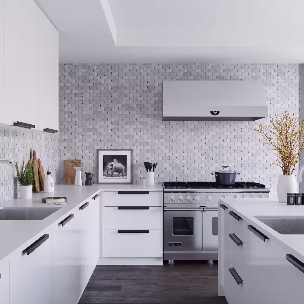 Apollo Tile Gray and White 11.7 in. x 13 in. Subway Polished Marble Mosaic Tile (5.28 sq. ft./Case)