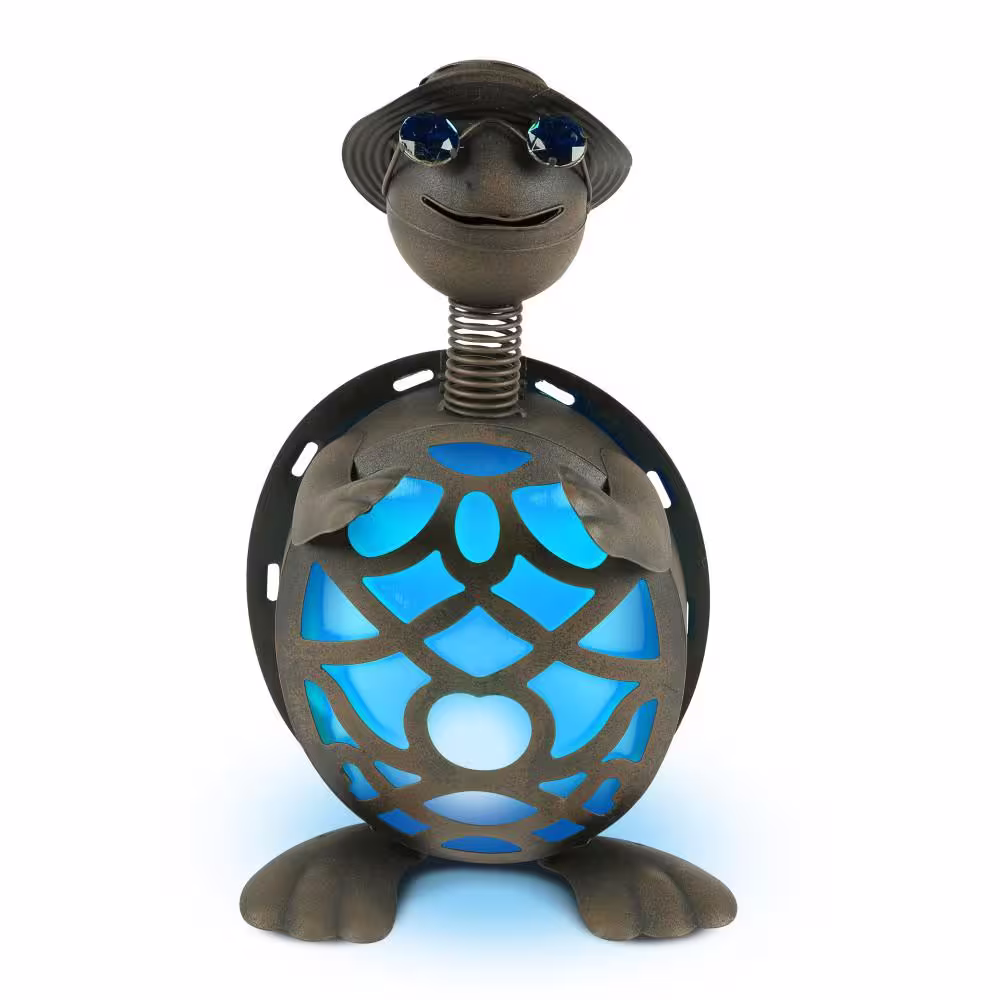 GARDEN MEADOW 14.5 in. Tall Solar-Powered Metal Turtle Figurines (2-Set)