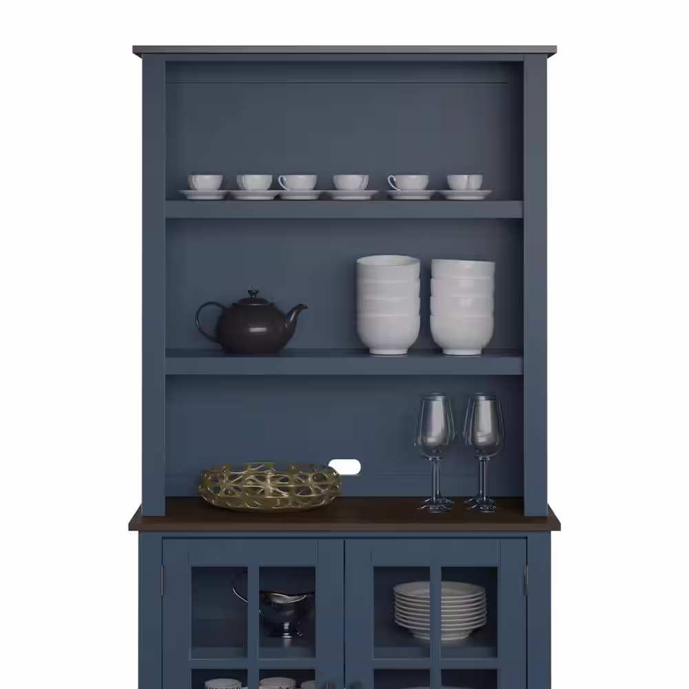 Twin Star Home Fontana Blue Buffet and Hutch with Framed Glass Doors and Shelves