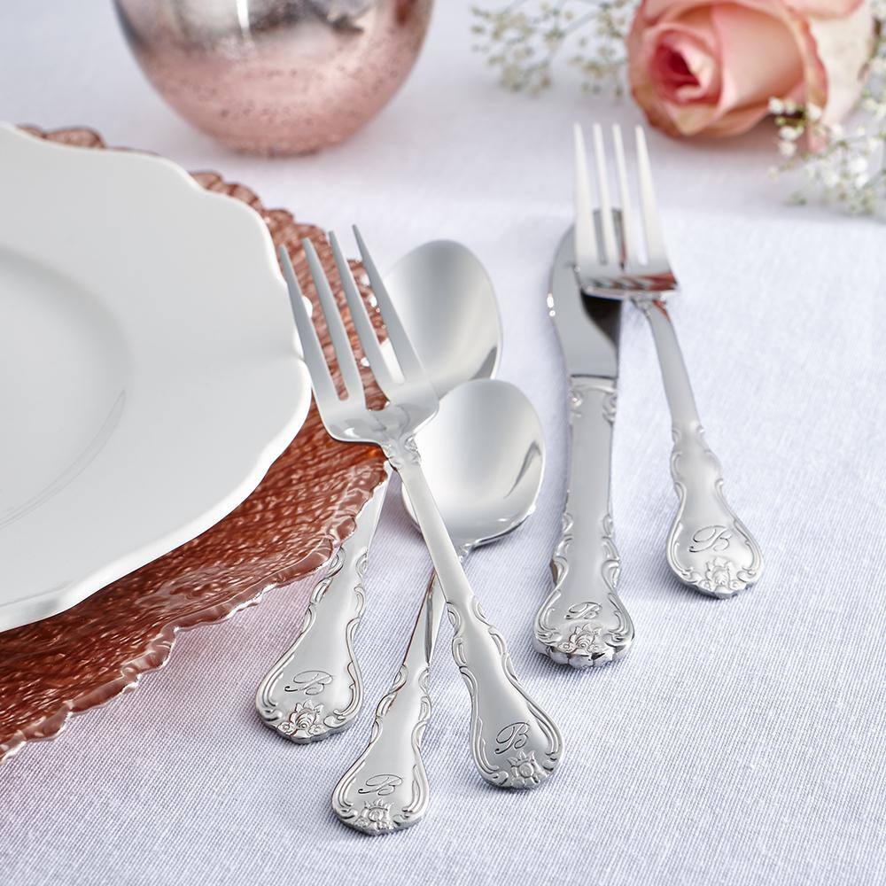 RiverRidge Home Bouquet Monogrammed Letter B 46-Piece Silver Stainless Steel Flatware Set (Service for 8)