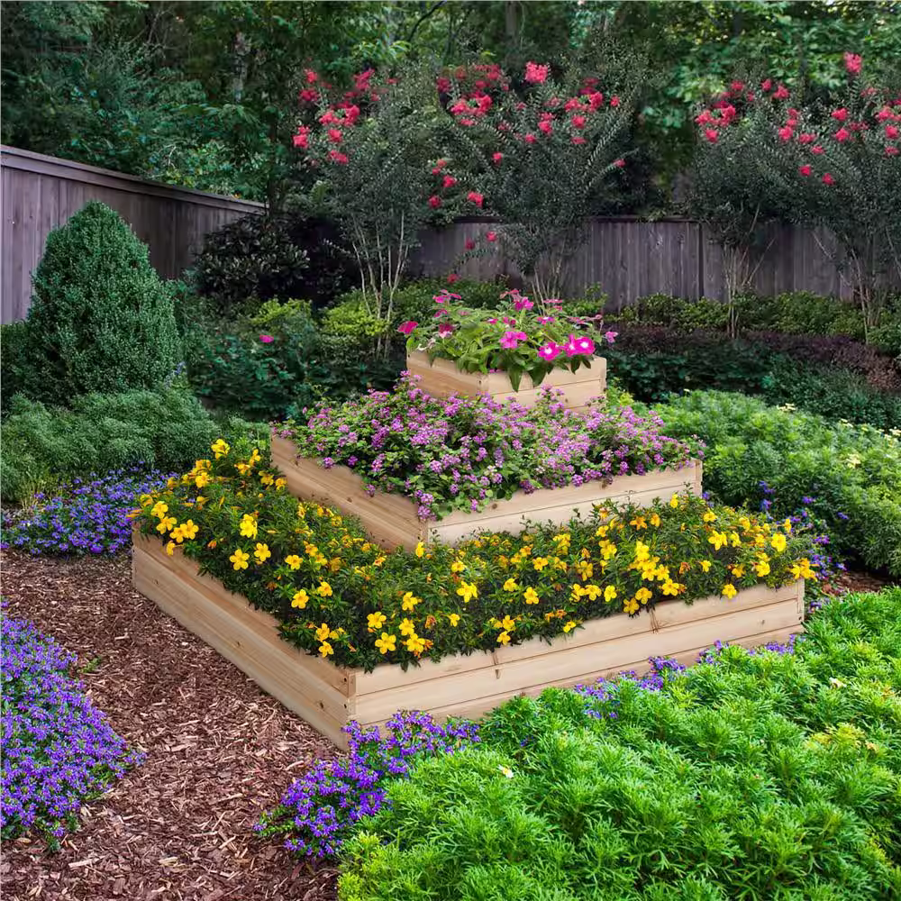 None 44.5 in. x 44.5 in. 3-Tier Fir Wood Raised Garden Bed for Plants, Vegetables, Outdoor Gardening