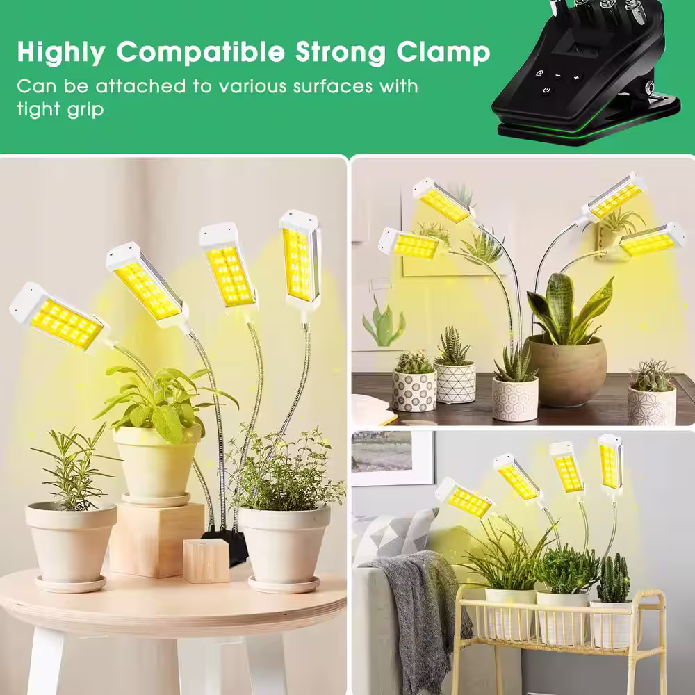 YANSUN 4-Light 96-Watt Daylight Full Spectrum Gray LED Grow Plant Light with Timer, 4 Switch Modes and 10 Brightness Levels