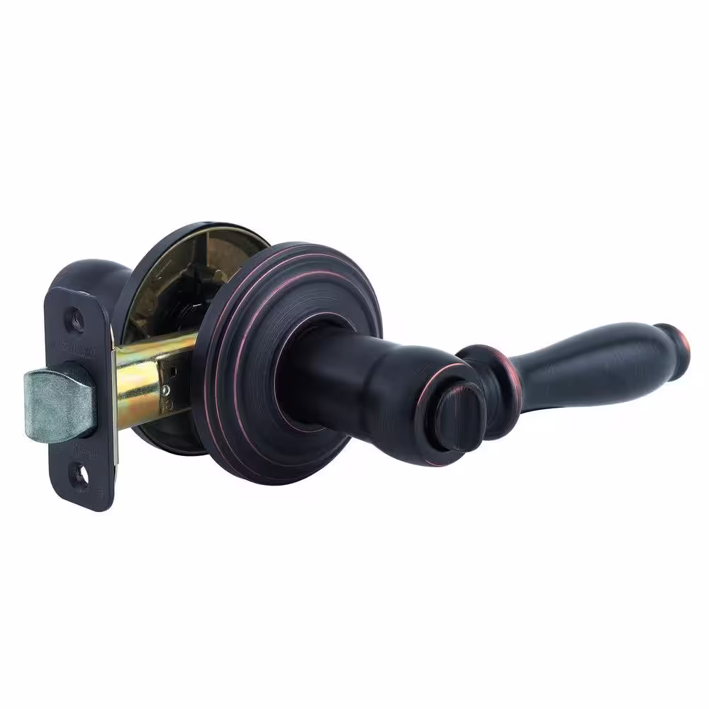 Kwikset Ashfield Venetian Bronze Privacy Bed/Bath Door Handle with Microban Antimicrobial Technology and Lock