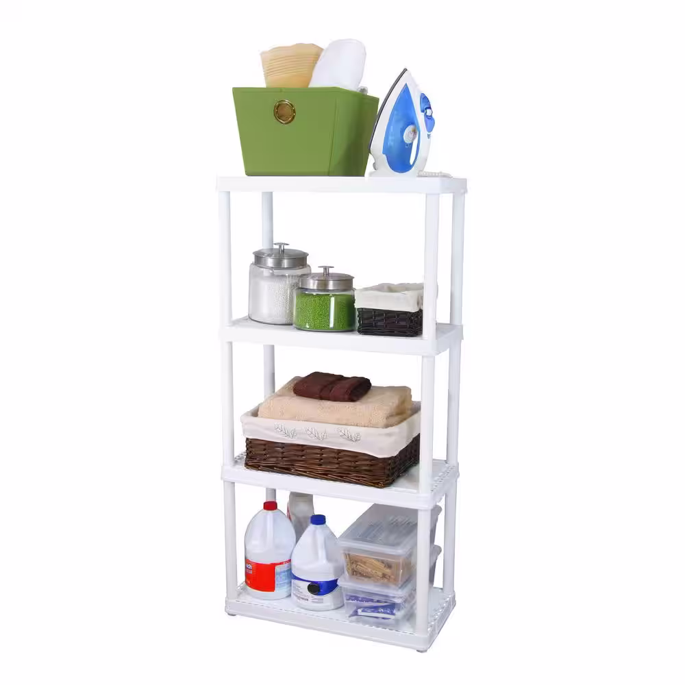GRACIOUS LIVING 2-Pack White 4-Tier Plastic Garage Storage Shelving Unit (24 in. W x 48 in. H x 12 in. D)