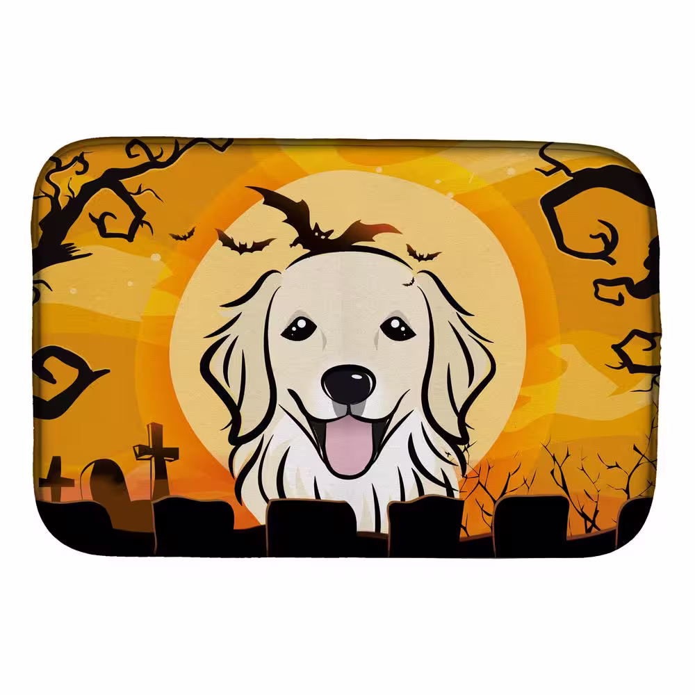 Caroline's Treasures 14 in. x 21 in. Multicolor Halloween Golden Retriever Dish Drying Mat