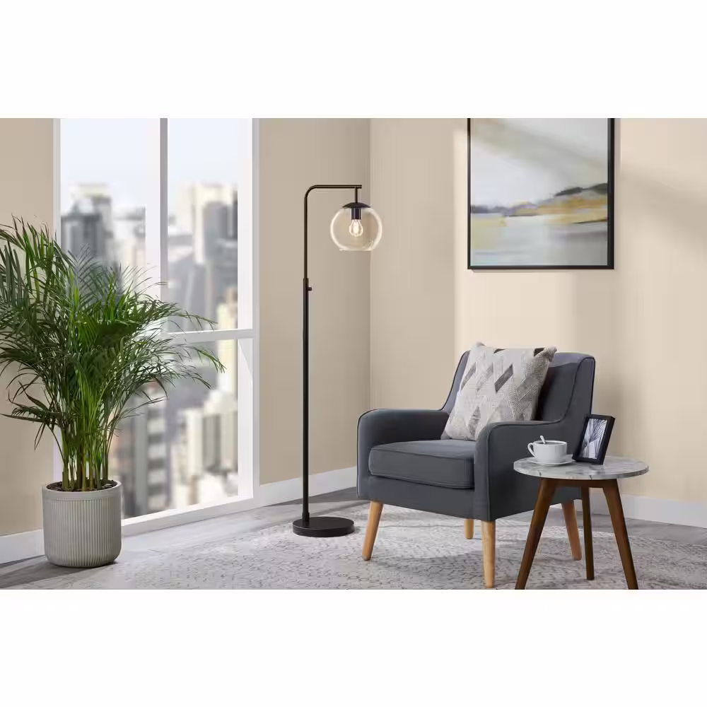 Hampton Bay 59 in. Black Frazier Floor Lamp with Clear Glass Shade