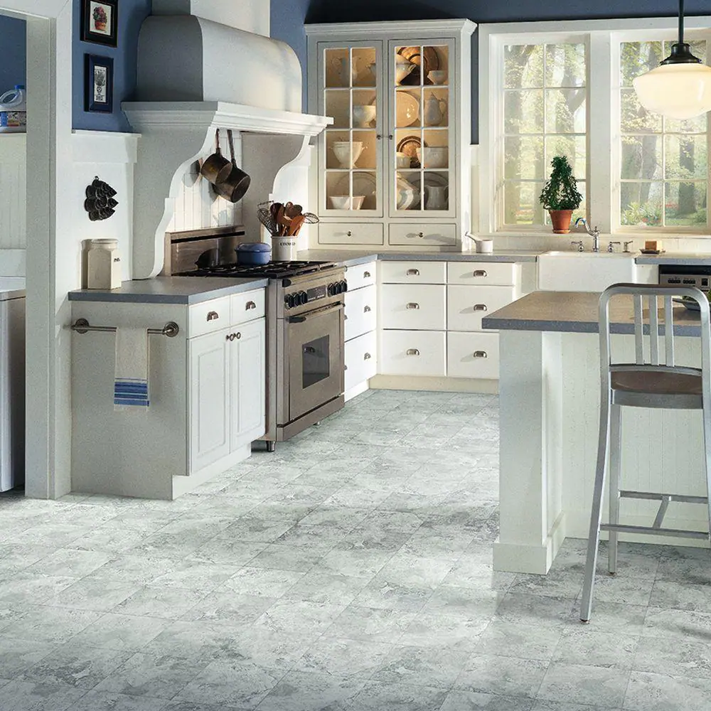 TrafficMaster White Travertine 3 MIL x 12 in. W x 12 in. L Peel and Stick Vinyl Tile Flooring (30 sqft/case)