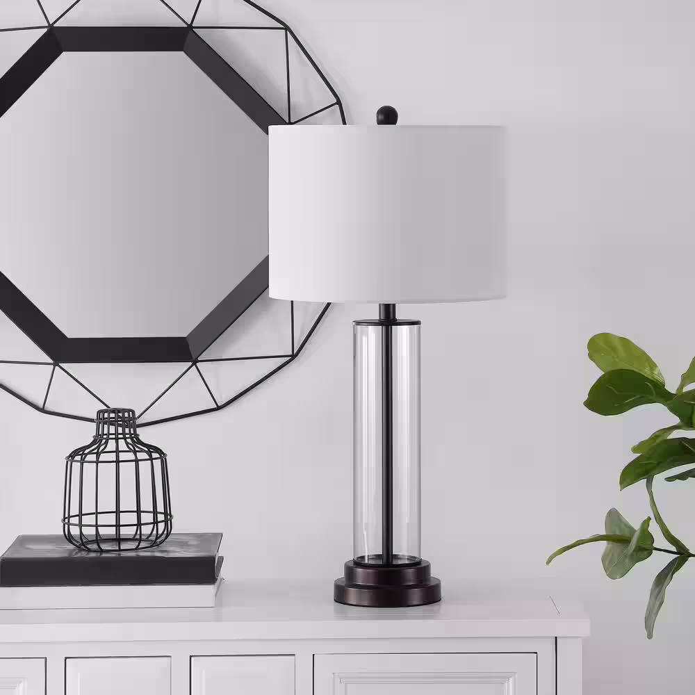 Safavieh Cassian 26 in. Clear Table Lamp with White Shade