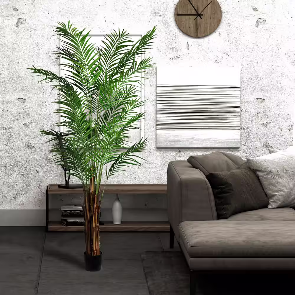 Vickerman 7 ft Artificial Potted Giant Areca Palm Tree.