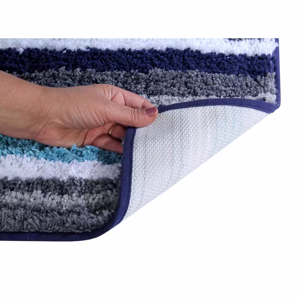 Better Trends Griffie Collection 3-Piece Blue and Grey 100% Polyester 20 in. x 20 in., 20 in. x 32 in., 20 in. x 60 in. Bath Rug Set