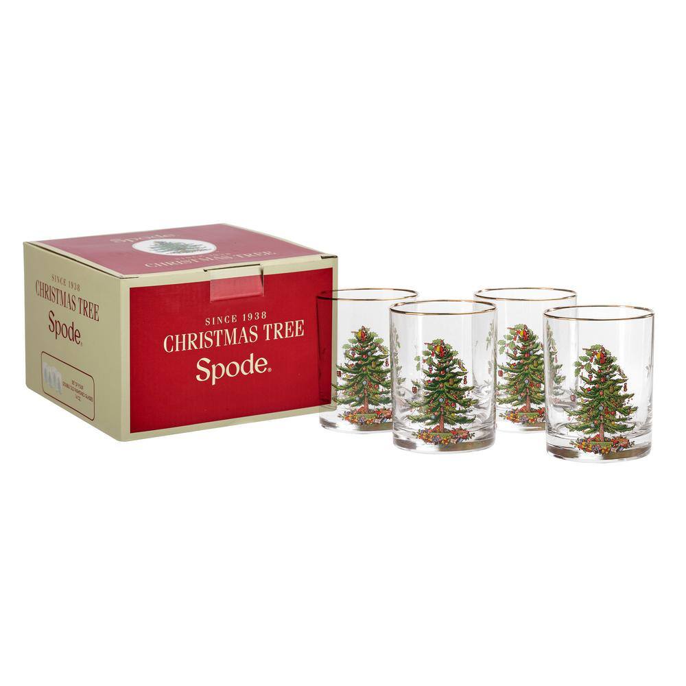 None 4-Piece Christmas Tree Glass Double Old Fashioned Drinkware Set