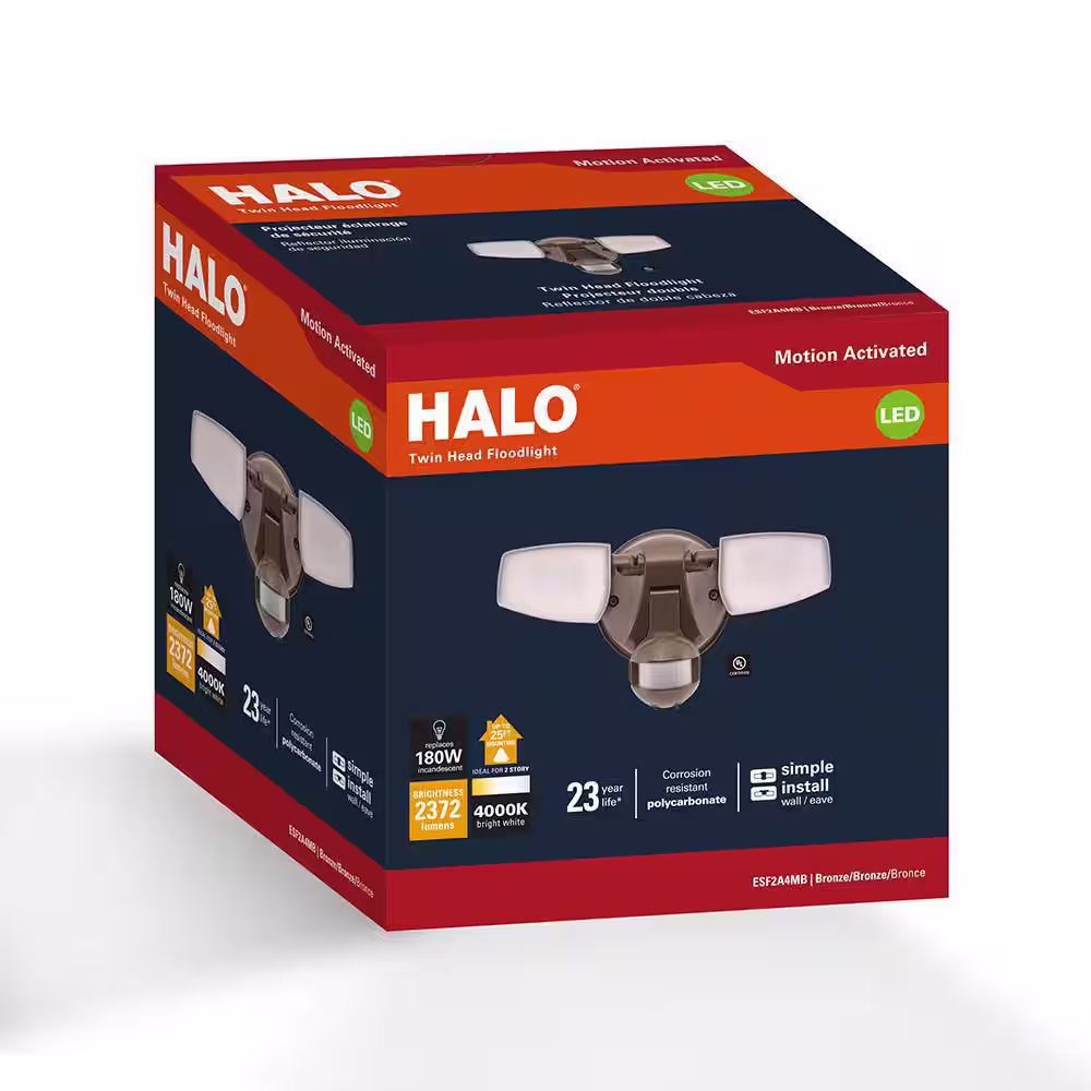 HALO 23.9-Watt Bronze Motion Activated Outdoor Integrated LED Dusk to Dawn Flood Light 4000K, 80 CRI