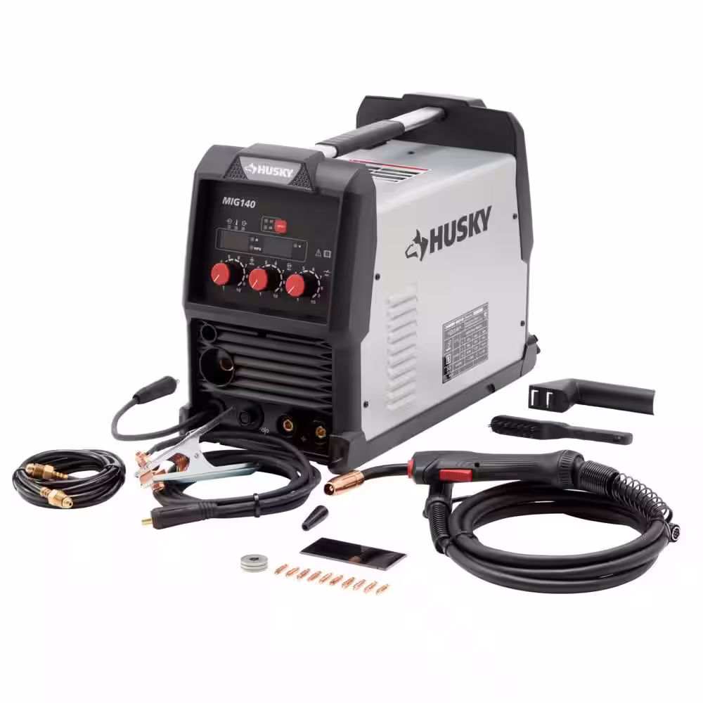 Husky Single Phase 140 Amp 120-Volt AC Gas MIG Wire Feed Welder with Gas Regulator