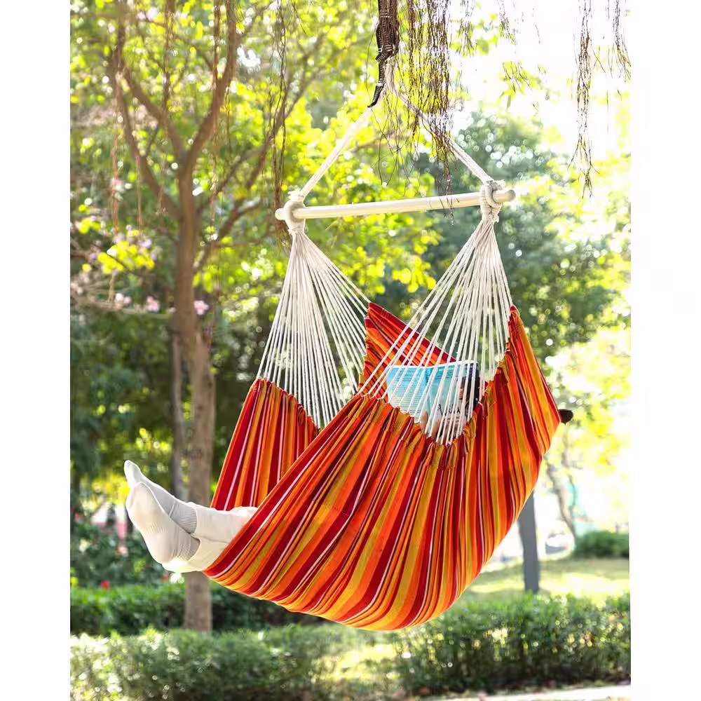 None Hammock Chair Swing-Large Hanging Hammock Chair-Max 500 Lbs-63in Hammock Swing- Roomy & Heavy Duty, Red and Yellow