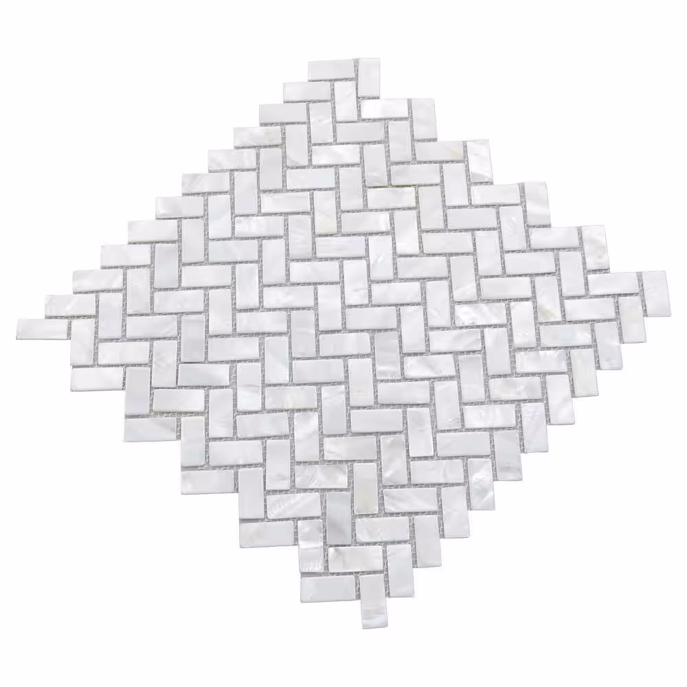 Art3d Herringbone Subway White 11.6 in. x 12.1 in. Natural Sealshell Mosaic Tile Mother of Pearl (9.5 sq. ft./Case)