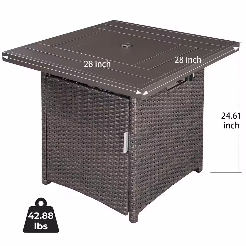 None 28 in. Outdoor Wicker Patio Propane Gas Fire Pit Table