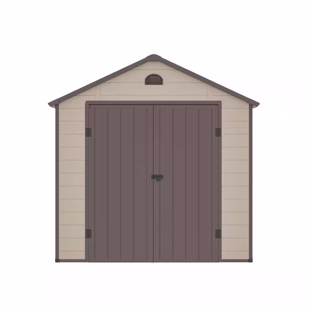 None 8 ft. W x 15 ft. D Plastic Outdoor Patio Storage Shed with Floor and Lockable Door Coverage Area 120 sq. ft.